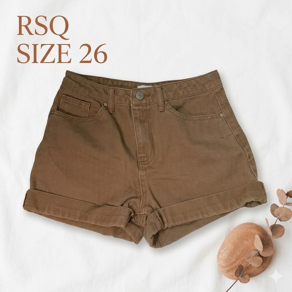 RSQ Earthy Skater Super High Rise Mom Denim Shorts Tan Brown Women's Size 26